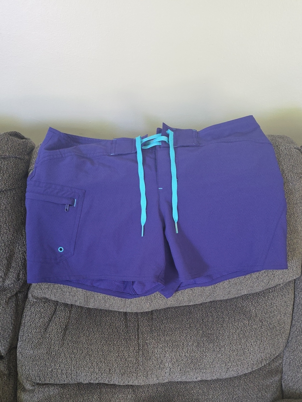 Womans Purple Swim Shorts with Aqua Drawstring